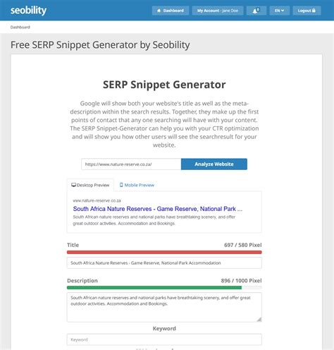 Free SERP Snippet Generator by Seobility.